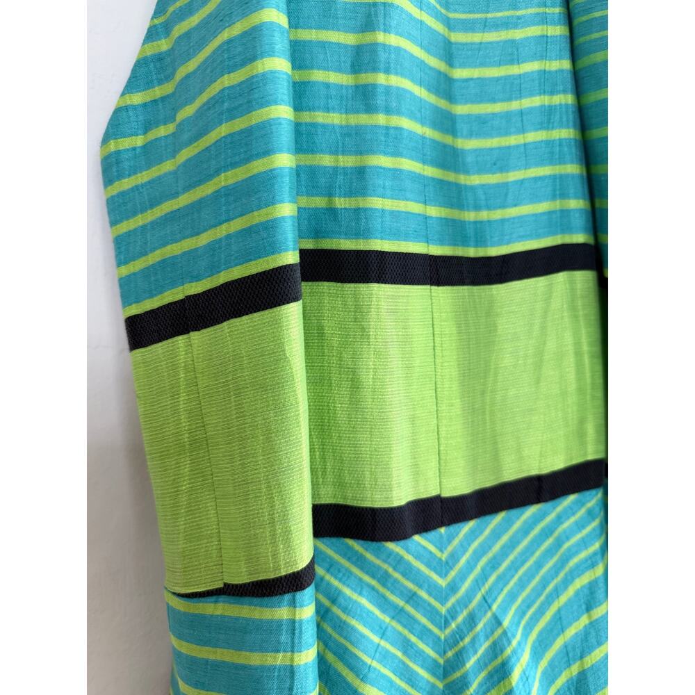 NANETTE LEPORE kiwi green blue striped Y2K Bogatelle linen blend hi lo dress - Picture 9 of 11